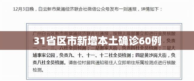 31省区市新增本土确诊60例(31省区市新增确诊25例 本土15例) 31省区市新增本土确诊60例(31省区市新增确诊25例 本土15例)