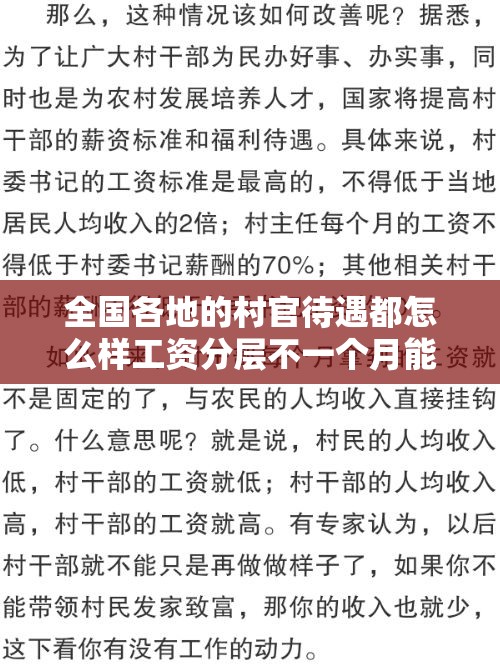 全国各地的村官待遇都怎么样工资分层不一个月能达到3000吗最少会是多少险金之类的保险得交多少 全国各地的村官待遇都怎么样工资分层不一个月能达到3000吗最少会是多少险金之类的保险得交多少