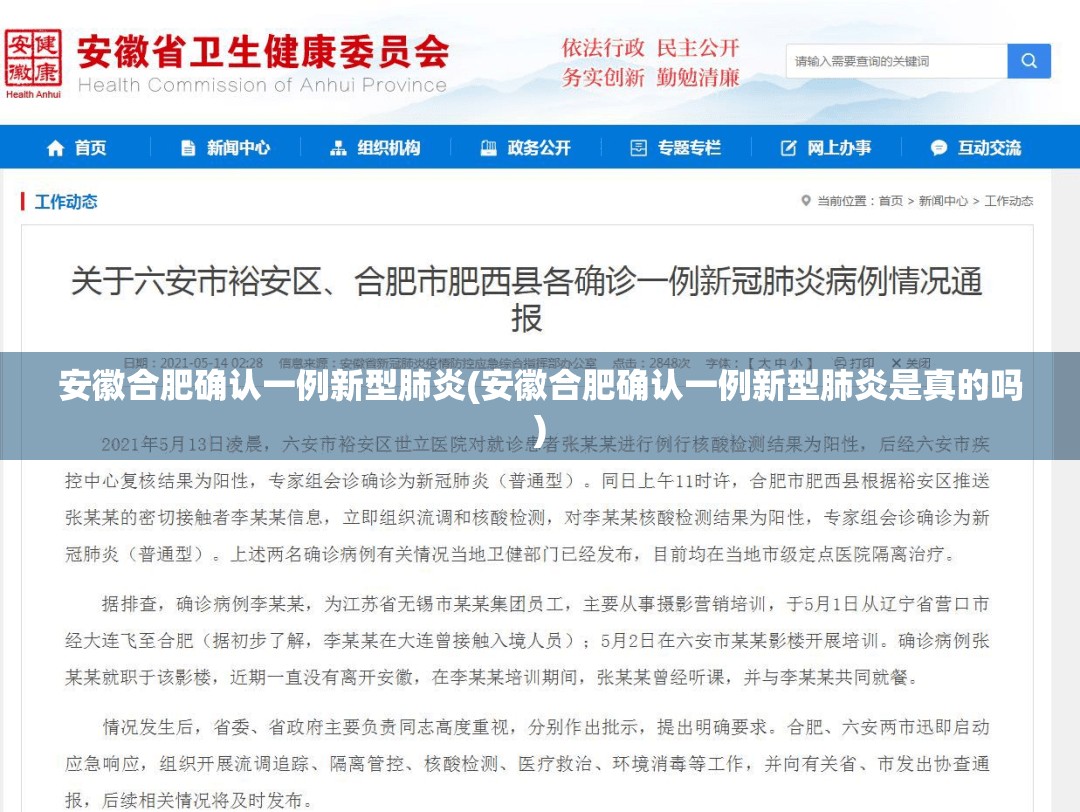 安徽合肥确认一例新型肺炎(安徽合肥确认一例新型肺炎是真的吗)