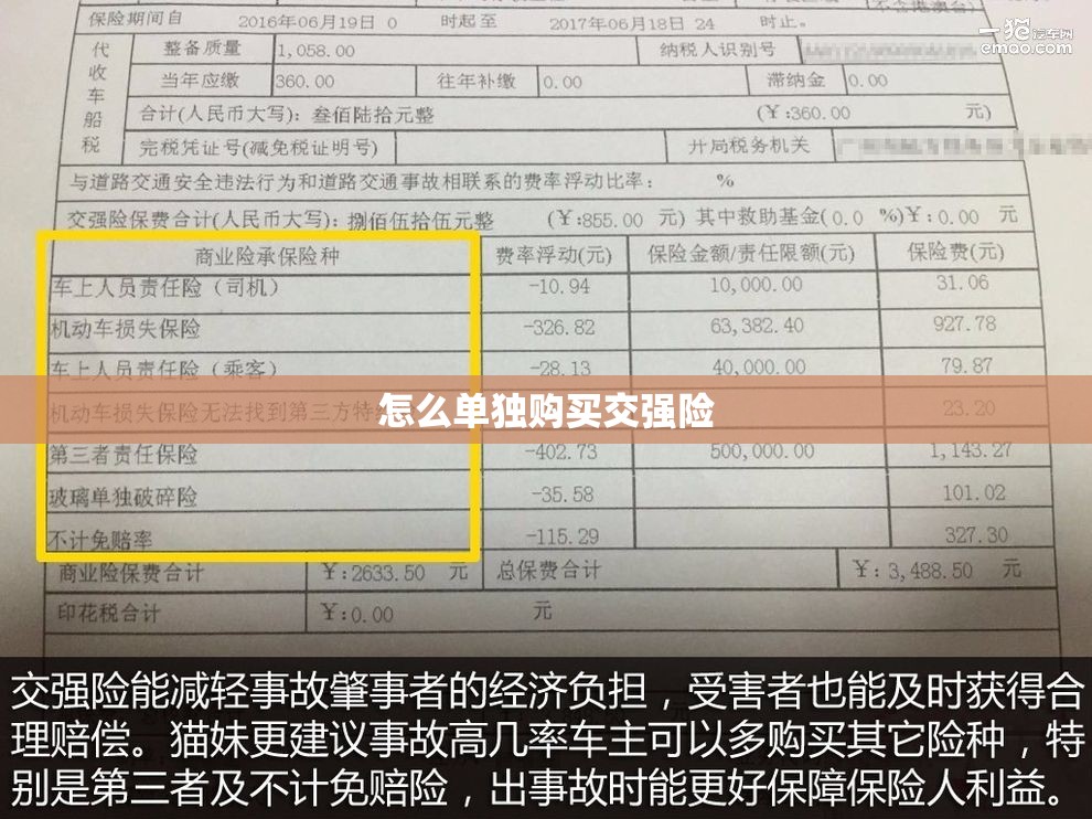 怎么单独购买交强险