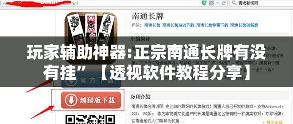 玩家辅助神器:正宗南通长牌有没有挂	”【透视软件教程分享】