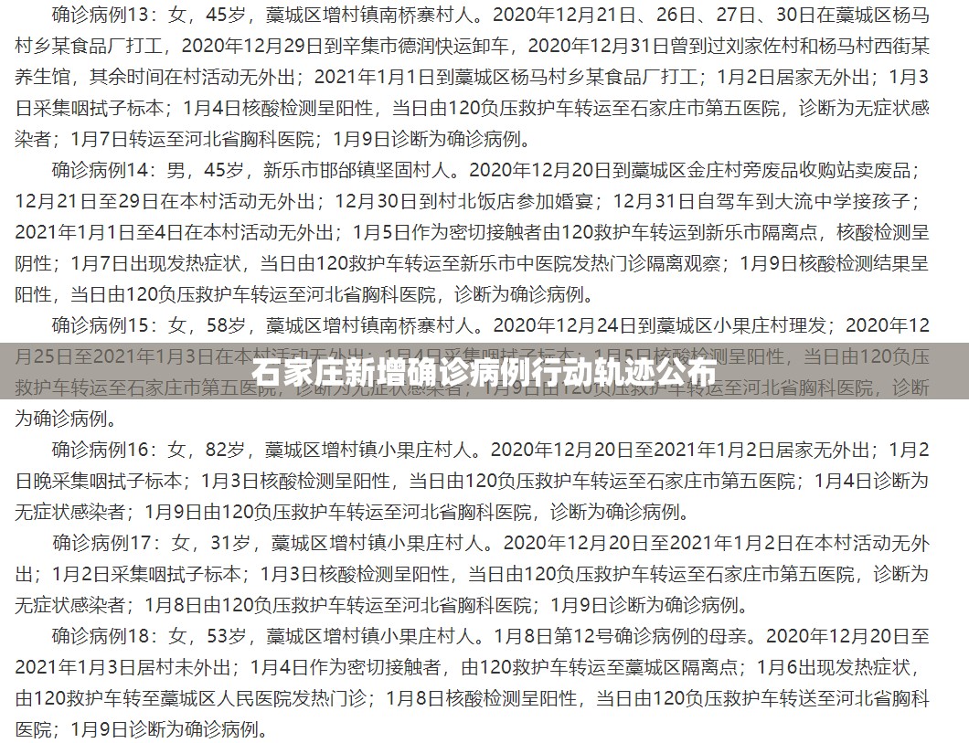 石家庄新增确诊病例行动轨迹公布(石家庄市行动处置支队) 石家庄新增确诊病例行动轨迹公布(石家庄市行动处置支队)