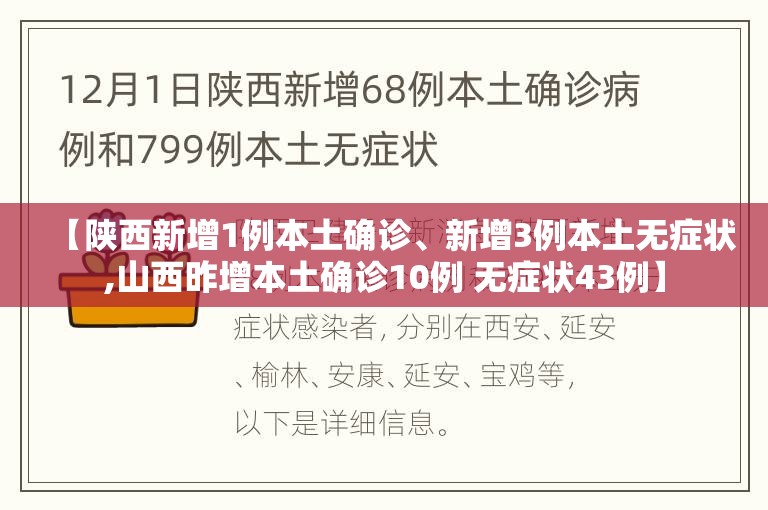 【陕西新增1例本土确诊	、新增3例本土无症状,山西昨增本土确诊10例 无症状43例】