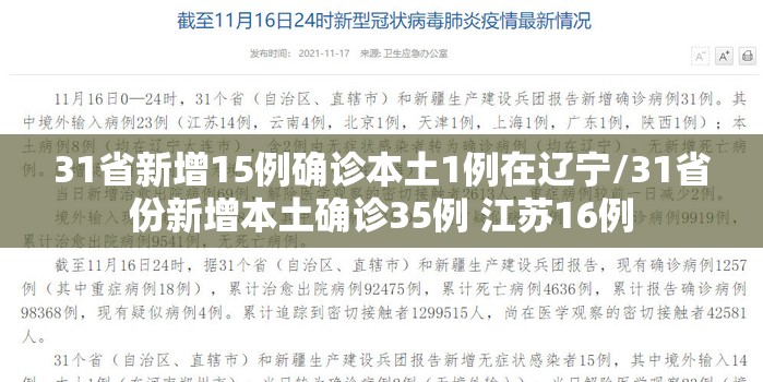 31省新增15例确诊本土1例在辽宁/31省份新增本土确诊35例 江苏16例 31省新增15例确诊本土1例在辽宁/31省份新增本土确诊35例 江苏16例