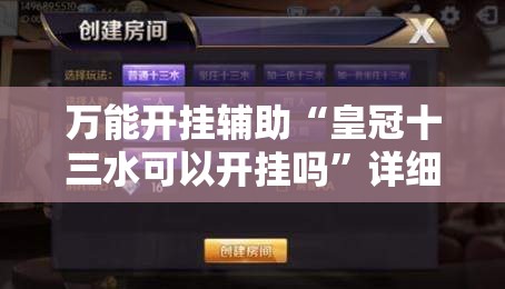 万能开挂辅助“皇冠十三水可以开挂吗”详细辅助教程分享