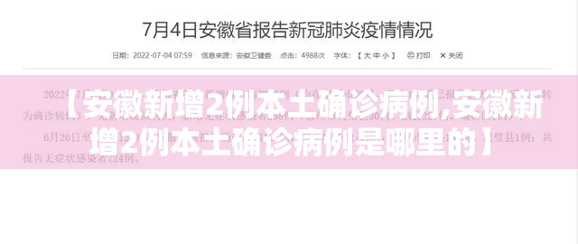 【安徽新增2例本土确诊病例,安徽新增2例本土确诊病例是哪里的】