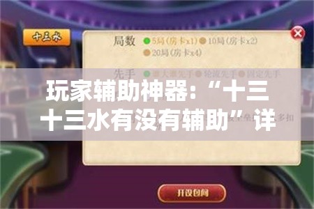 玩家辅助神器:“十三十三水有没有辅助”详细透视教程